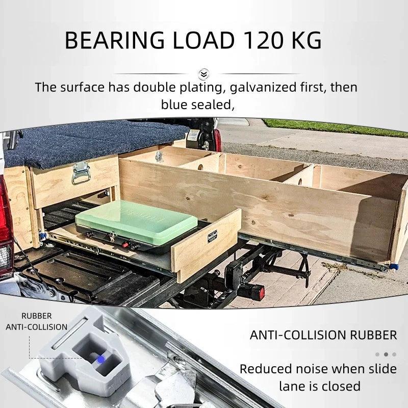 YM A pair (two pieces) of 53MM industrial heavy-duty drawer guides, thickened locking slide rails, 3-section telescopic full drawer guides, load-bearing 120KG - YM HARDWARES CO., LTD