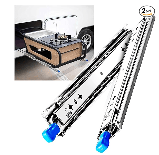 YM A pair (two pieces) of 53MM with Lock industrial heavy-duty drawer guides, thickened locking slide rails, 3-section telescopic full drawer guides, load-bearing 120KG - YM HARDWARES CO., LTD