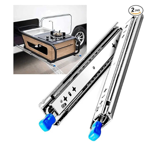 YM A pair (two pieces) of 53MM with Lock industrial heavy-duty drawer guides, thickened locking slide rails, 3-section telescopic full drawer guides, load-bearing 120KG - YM HARDWARES CO., LTD