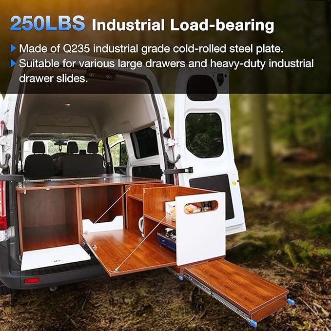 YM A pair (two pieces) of 53MM with Lock industrial heavy-duty drawer guides, thickened locking slide rails, 3-section telescopic full drawer guides, load-bearing 120KG - YM HARDWARES CO., LTD