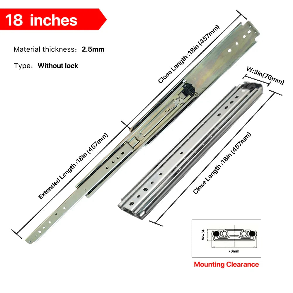 YM 76MM Width Heavy Duty Ball Bearing Drawer Slides 500 lbs