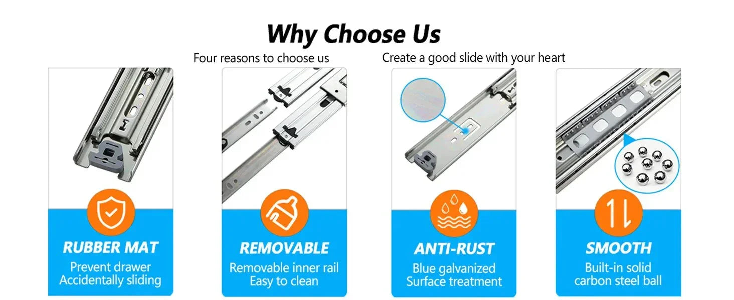 YM Heavy drawer Slides 51 mm Width Locking Bearing 150 lbs