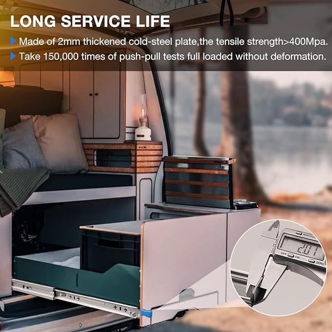 YM A pair (two pieces) of 53MM with Lock industrial heavy-duty drawer guides, thickened locking slide rails, 3-section telescopic full drawer guides, load-bearing 120KG - YM HARDWARES CO., LTD