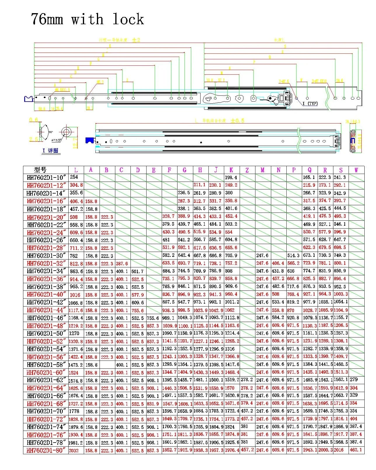 YM 76mm Width Heavy Drawer Slides Locking Bearing 500 lbs