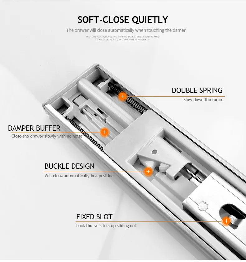 YM 10" - 22" Stainless Steel Drawer Slides Soft Close Drawer Track Rail Sliding Three-Section Cabinet Slides Furniture Hardware - YM HARDWARES CO., LTD