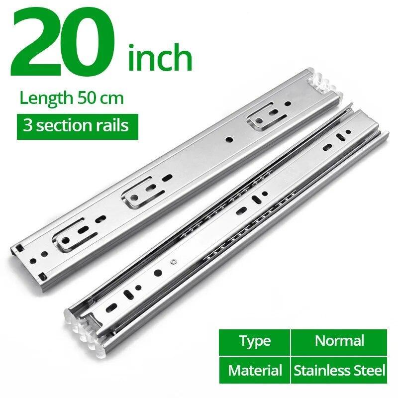 YM 10" - 22" Stainless Steel Drawer Slides Soft Close Drawer Track Rail Sliding Three-Section Cabinet Slides Furniture Hardware - YM HARDWARES CO., LTD