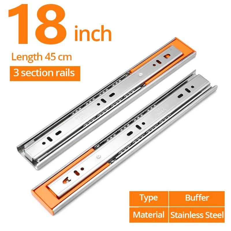 YM 10" - 22" Stainless Steel Drawer Slides Soft Close Drawer Track Rail Sliding Three-Section Cabinet Slides Furniture Hardware - YM HARDWARES CO., LTD