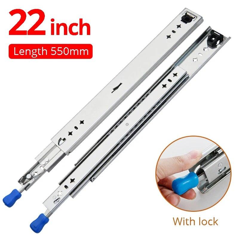 YM 10 " - 50" Drawer Runners with Lock Ball Bearing Three Fold Full Extension Heavy Duty Drawer Slide 53mm Wide Rail Hardware - YM HARDWARES CO., LTD
