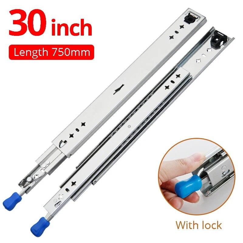 YM 10 " - 50" Drawer Runners with Lock Ball Bearing Three Fold Full Extension Heavy Duty Drawer Slide 53mm Wide Rail Hardware - YM HARDWARES CO., LTD