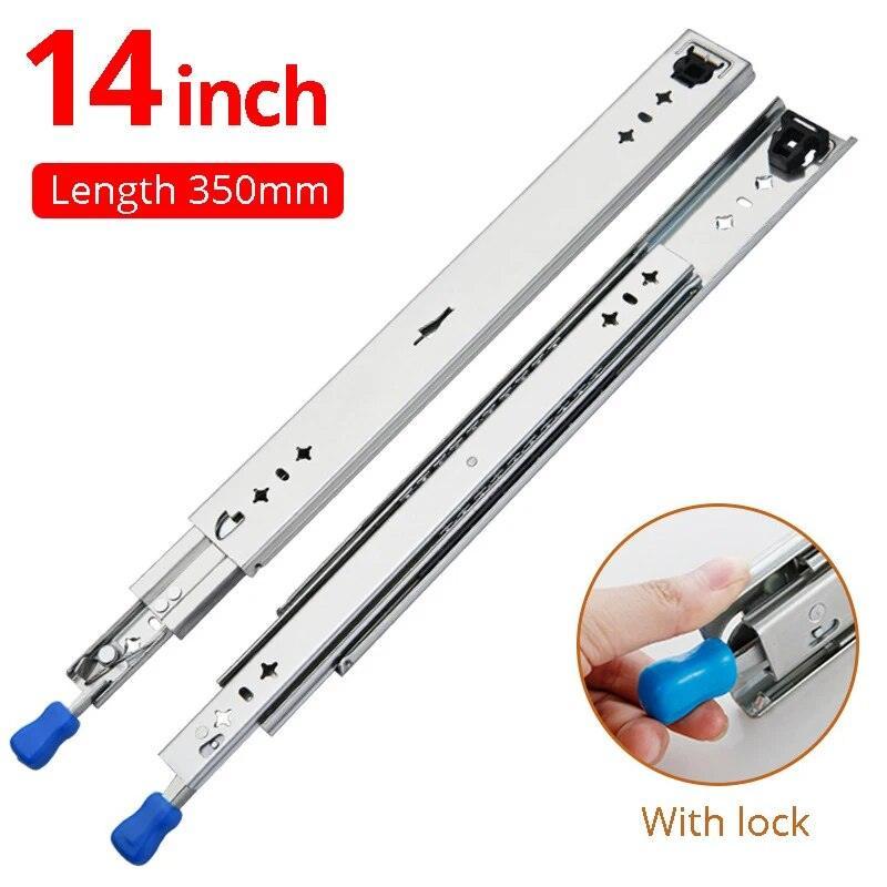YM 10 " - 50" Drawer Runners with Lock Ball Bearing Three Fold Full Extension Heavy Duty Drawer Slide 53mm Wide Rail Hardware - YM HARDWARES CO., LTD