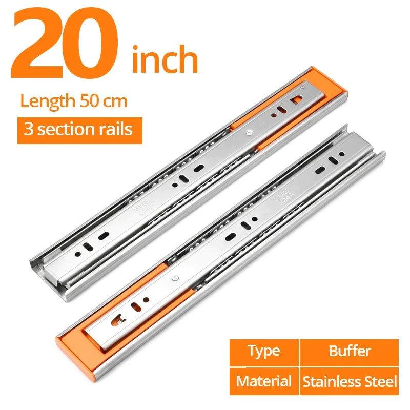 YM 10" - 22" Stainless Steel Drawer Slides Soft Close Drawer Track Rail Sliding Three-Section Cabinet Slides Furniture Hardware - YM HARDWARES CO., LTD
