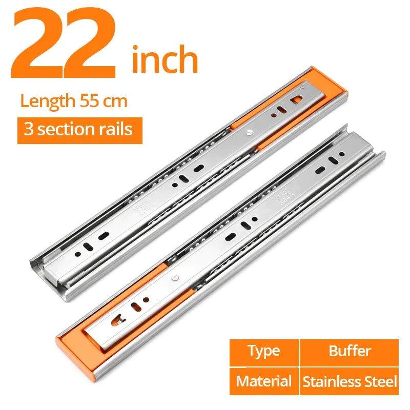 YM 10" - 22" Stainless Steel Drawer Slides Soft Close Drawer Track Rail Sliding Three-Section Cabinet Slides Furniture Hardware - YM HARDWARES CO., LTD
