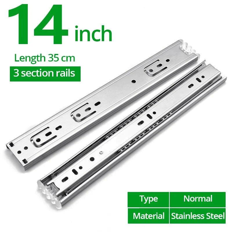 YM 10" - 22" Stainless Steel Drawer Slides Soft Close Drawer Track Rail Sliding Three-Section Cabinet Slides Furniture Hardware - YM HARDWARES CO., LTD