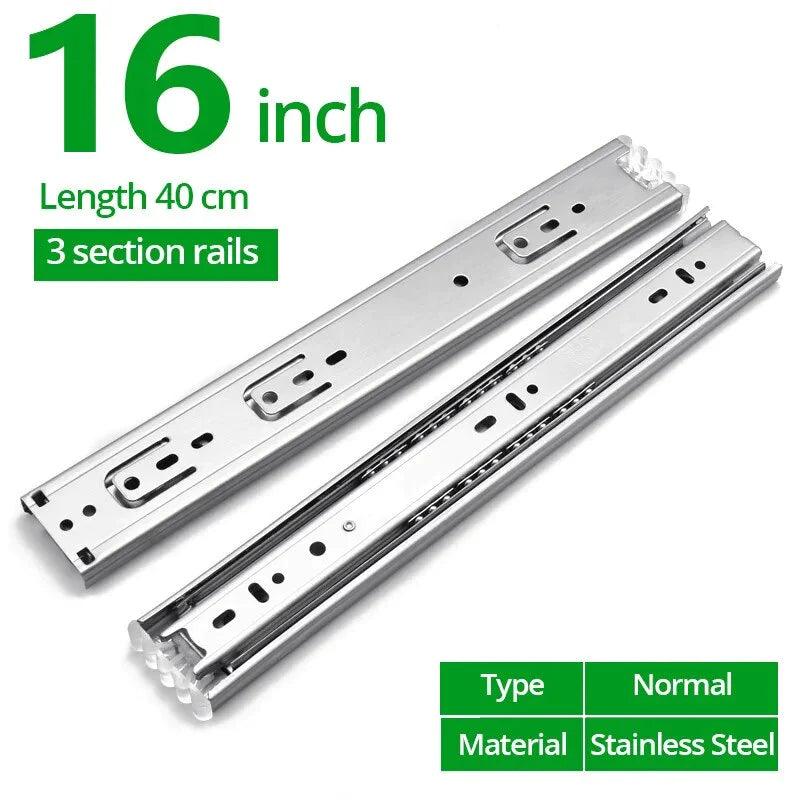 YM 10" - 22" Stainless Steel Drawer Slides Soft Close Drawer Track Rail Sliding Three-Section Cabinet Slides Furniture Hardware - YM HARDWARES CO., LTD