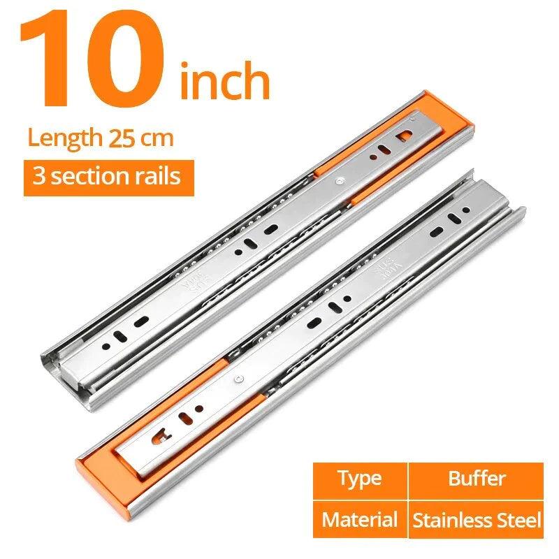 YM 10" - 22" Stainless Steel Drawer Slides Soft Close Drawer Track Rail Sliding Three-Section Cabinet Slides Furniture Hardware - YM HARDWARES CO., LTD