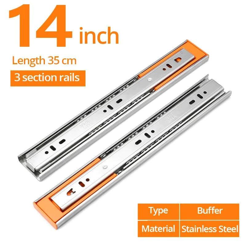YM 10" - 22" Stainless Steel Drawer Slides Soft Close Drawer Track Rail Sliding Three-Section Cabinet Slides Furniture Hardware - YM HARDWARES CO., LTD