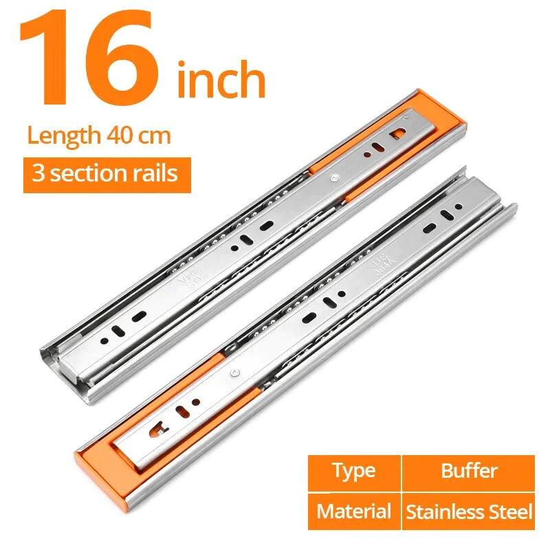 YM 10" - 22" Stainless Steel Drawer Slides Soft Close Drawer Track Rail Sliding Three-Section Cabinet Slides Furniture Hardware - YM HARDWARES CO., LTD