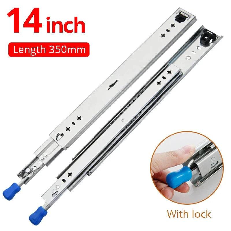 YM 10 " - 50" Drawer Runners with Lock Ball Bearing Three Fold Full Extension Heavy Duty Drawer Slide 53mm Wide Rail Hardware - YM HARDWARES CO., LTD