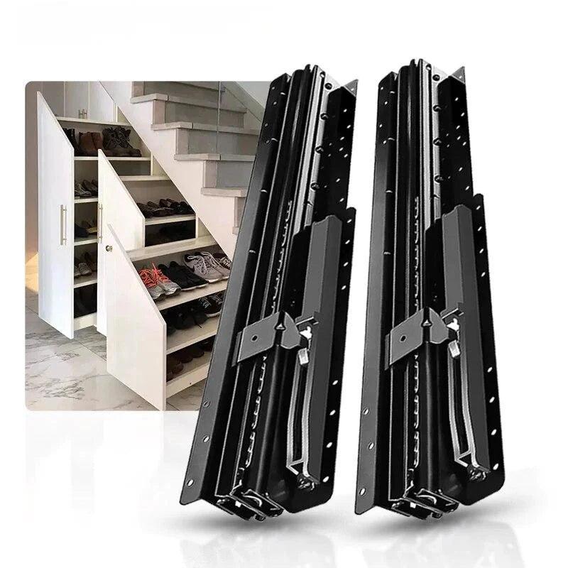 YM 47mm 1Pair Bottom Mount Soft Close Stair Drawer Slides Load Bearing 260LB Full Exhibition Buffer Rail Ball Bearings - YM HARDWARES CO., LTD