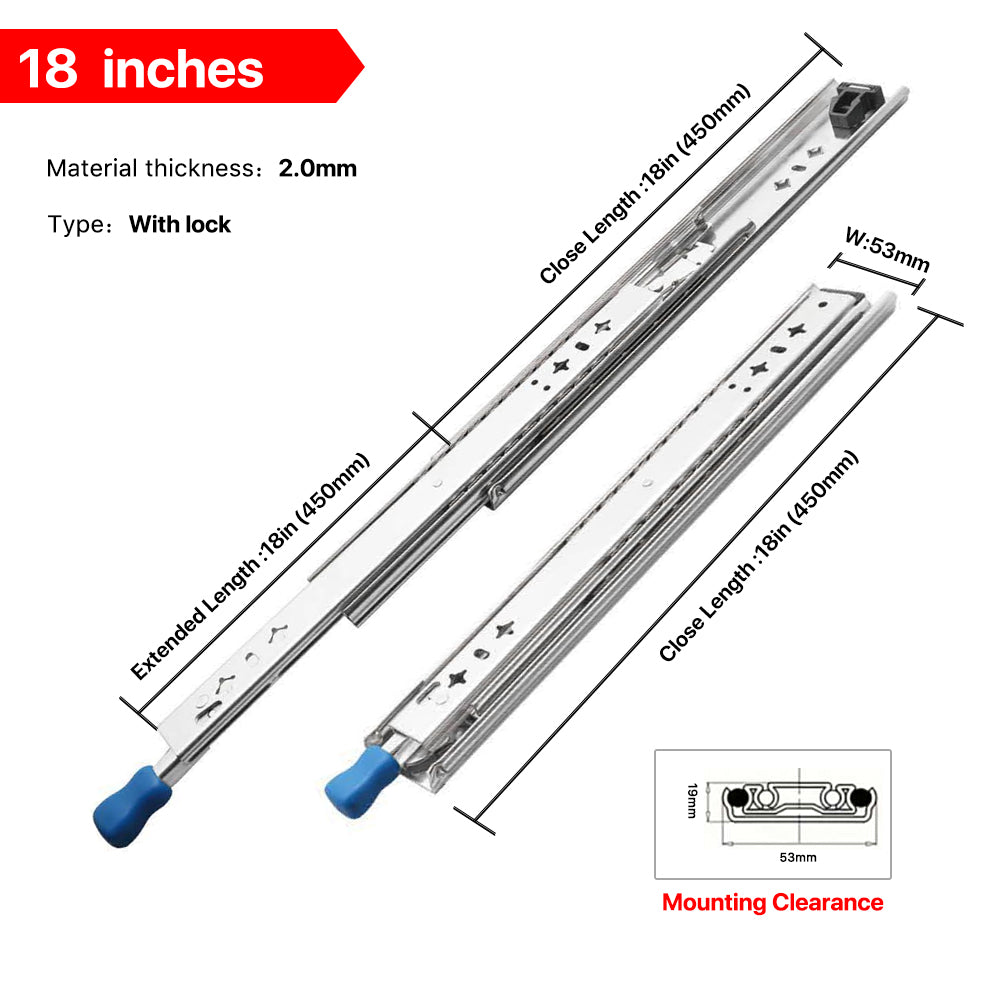 YM 53mm Width Heavy Drawer Slides Locking Bearing 265 lbs