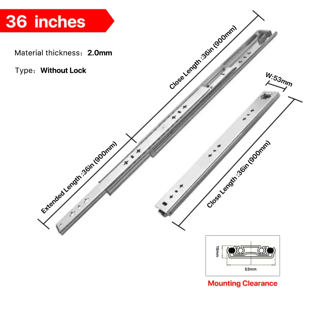 YM 53mm Width Heavy Drawer Slides  Ball Bearing  265 lbs