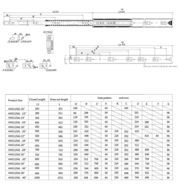 YM 51mm Width Heavy Drawer Slides Locking Bearing 150 lbs and  Ball Bearing  150 lbs