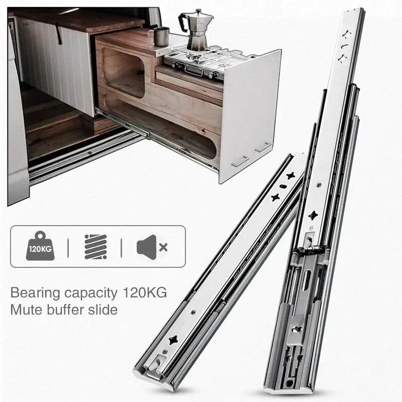YM Heavy Duty Industrial Drawer Slides 53mm Locking 3 Fold Full Extension Ball Rails Bearing Capacity 120kg 1 Pair - YM HARDWARES CO., LTD